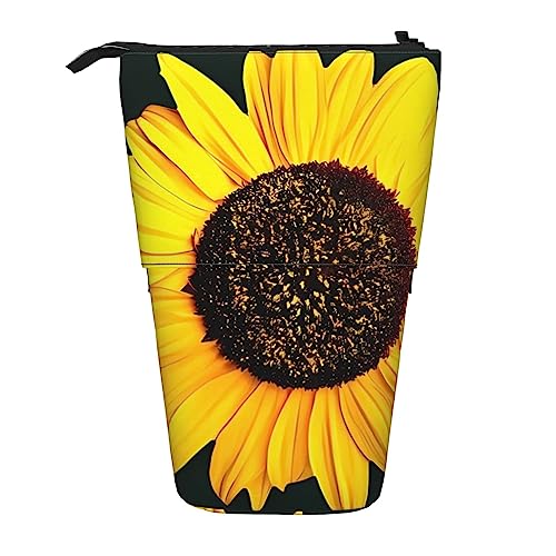 DEHIWI Bloom Sunflower Bleistift Fall Stehen Bis Bleistift Beutel Nette Teleskop Bleistift Halter Fall Make-up Tasche Für Büro, Schwarz , Einheitsgröße von DEHIWI