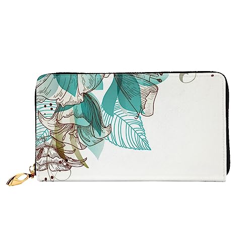 DEHIWI Blumen Knospen Blatt Leder Reißverschluss Rund Brieftasche Frauen Clutch Geldbörse Reise Karte Halter Tasche Geschenk, Schwarz , Einheitsgröße von DEHIWI