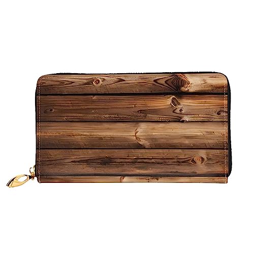 DEHIWI Braun Holz Leder Reißverschluss um Brieftasche Frauen Clutch Geldbörse Reise Kartenhalter Tasche Geschenk, Schwarz , Einheitsgröße von DEHIWI