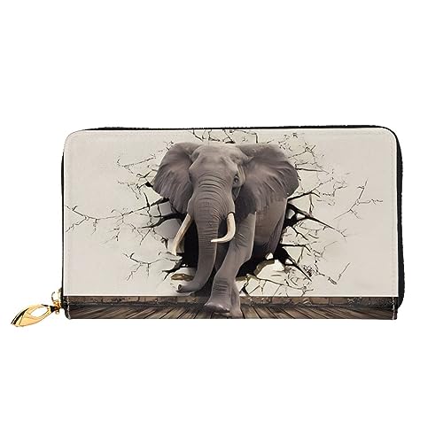 DEHIWI Broken Wall Elefant Leder Reißverschluss um Brieftasche Frauen Clutch Geldbörse Reise Kartenhalter Tasche Geschenk, Schwarz , Einheitsgröße von DEHIWI