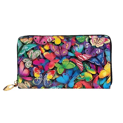 DEHIWI Bunte Schmetterling Leder Reißverschluss um Brieftasche Frauen Clutch Geldbörse Reise Karte Halter Tasche Geschenk, Schwarz , Einheitsgröße von DEHIWI