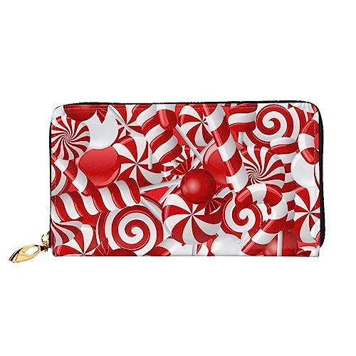 DEHIWI Candy Canes Leder Reißverschluss um Brieftasche Frauen Clutch Geldbörse Reise Kartenhalter Tasche Geschenk, Schwarz , Einheitsgröße von DEHIWI