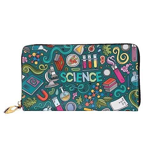 DEHIWI Cartoon Wissenschaft Thema Leder Reißverschluss um Brieftasche Frauen Clutch Geldbörse Reise Kartenhalter Tasche Geschenk, Schwarz , Einheitsgröße von DEHIWI