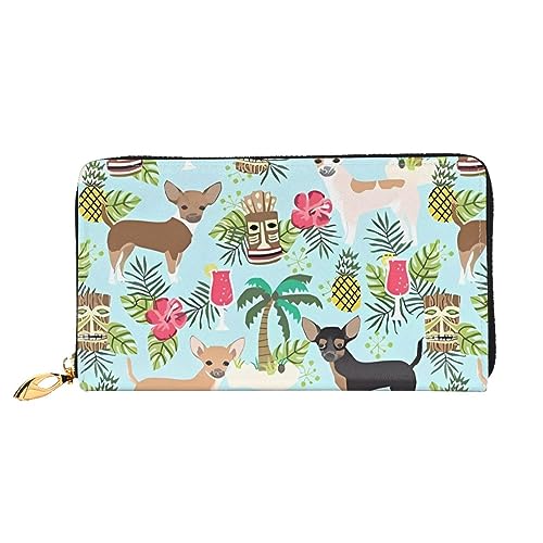 DEHIWI Chihuahua Hund Ananas Leder Reißverschluss um Brieftasche Frauen Clutch Geldbörse Reise Kartenhalter Tasche Geschenk, Schwarz , Einheitsgröße von DEHIWI