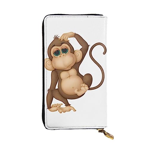 DEHIWI Cute Monkey Damen-Geldbörse, Leder, lang, mit Reißverschluss, Reise-Geldbörse, Kreditkartenetui, Schwarz , Einheitsgröße von DEHIWI