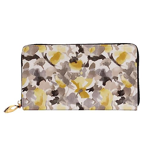 DEHIWI Damen-Clutch, Leder, lang, mit Reißverschluss, gelb-graue Blume, Reisegeldbörse, Kreditkartenetui, Schwarz , Einheitsgröße von DEHIWI