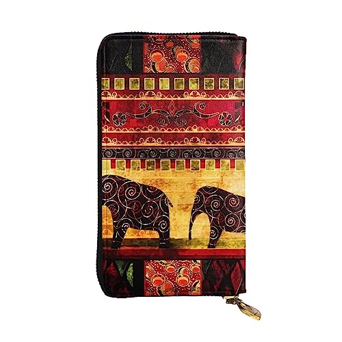 DEHIWI Damen-Clutch, afrikanischer Elefant, Patchwork, Leder, lang, mit Reißverschluss, Reise-Geldbörse, Kreditkartenetui, Schwarz , Einheitsgröße von DEHIWI