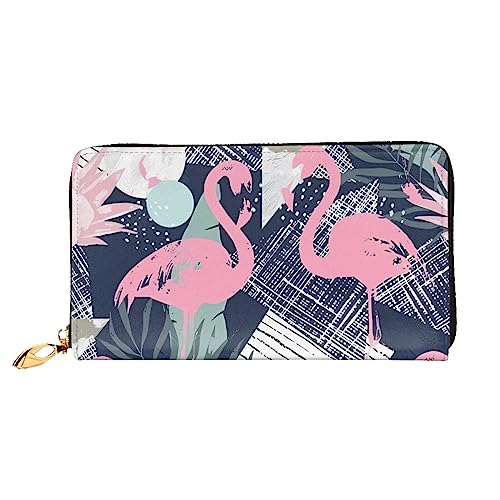 DEHIWI Damen-Clutch-Tasche mit Reißverschluss, Motiv: Flamingo und Blätter, Leder, lang, mit Reißverschluss, Reise-Geldbörse, Kreditkartenhalter, Pink, rose, Einheitsgröße von DEHIWI