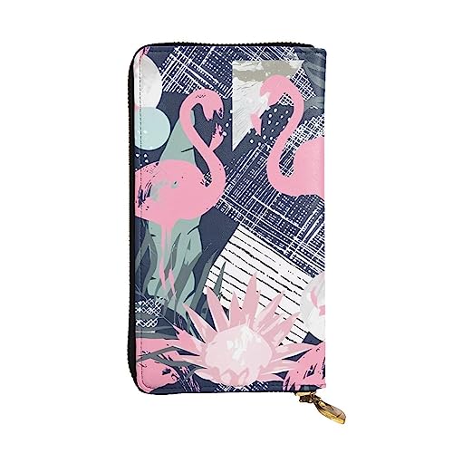 DEHIWI Damen-Clutch-Tasche mit Reißverschluss, Motiv: Flamingo und Blätter, Leder, lang, mit Reißverschluss, Reise-Geldbörse, Kreditkartenhalter, Pink, rose, Einheitsgröße von DEHIWI