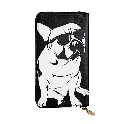 DEHIWI Damen-Clutch-Tasche mit Reißverschluss, Motiv: Französische Bulldogge, Leder, lange Geldbörse, Reise-Geldbörse, Kreditkartenetui, Schwarz , Einheitsgröße von DEHIWI