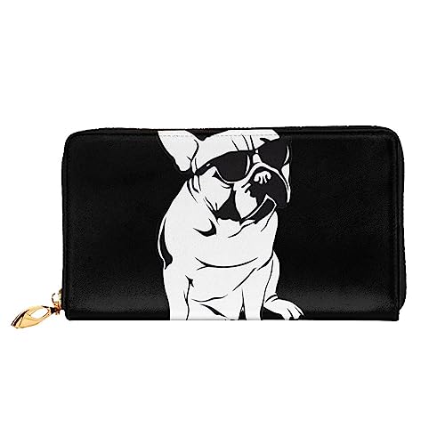 DEHIWI Damen-Clutch-Tasche mit Reißverschluss, Motiv: Französische Bulldogge, Leder, lange Geldbörse, Reise-Geldbörse, Kreditkartenetui, Schwarz , Einheitsgröße von DEHIWI