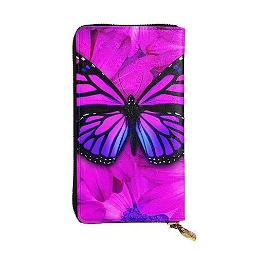 DEHIWI Damen-Clutch-Tasche mit Reißverschluss, Motiv: Schmetterling und Blume, Leder, Violett, violett, Einheitsgröße von DEHIWI