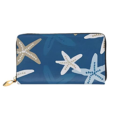 DEHIWI Damen-Clutch mit blauem Hintergrund, Seestern-Design, Leder, lang, mit Reißverschluss, Schwarz , Einheitsgröße von DEHIWI