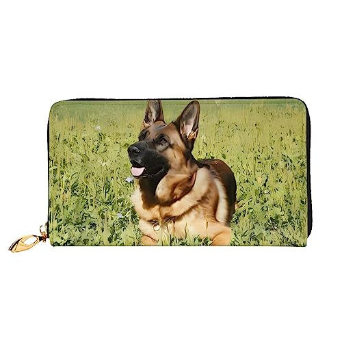 DEHIWI Deutscher Schäferhund, Leder, Reißverschluss, für Damen, Clutch, Geldbörse, Reisekartenhalter, Tasche, Geschenk, Schwarz , Einheitsgröße von DEHIWI