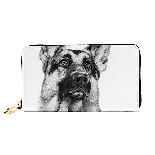 DEHIWI Deutscher Schäferhund Leder Reißverschluss um Brieftasche Frauen Clutch Geldbörse Reise Kartenhalter Tasche Geschenk, Schwarz , Einheitsgröße von DEHIWI