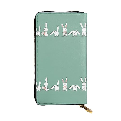 DEHIWI Easter Bunny Damen-Geldbörse, Leder, lang, mit Reißverschluss, Clutch, Reise-Geldbörse, Kreditkartenetui, Schwarz , Einheitsgröße von DEHIWI