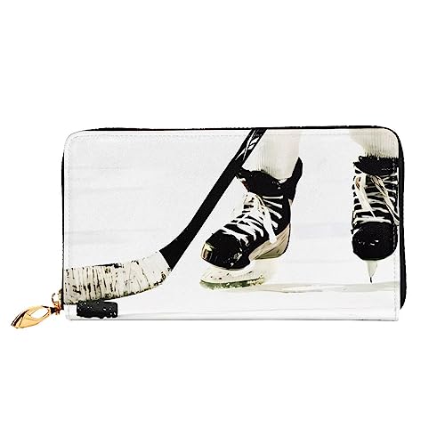 DEHIWI Eishockey-Muster Leder Reißverschluss um Brieftasche Frauen Clutch Geldbörse Reise Kartenhalter Tasche Geschenk, Schwarz , Einheitsgröße von DEHIWI