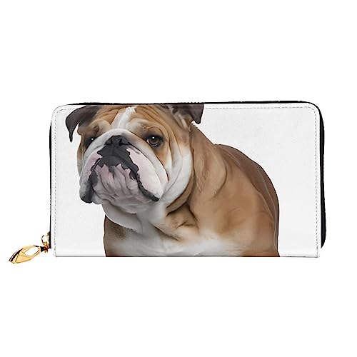 DEHIWI Englische Bulldogge Damen-Geldbörse, Leder, lang, mit Reißverschluss, Clutch, Reise-Geldbörse, Kreditkartenetui, Schwarz , Einheitsgröße von DEHIWI