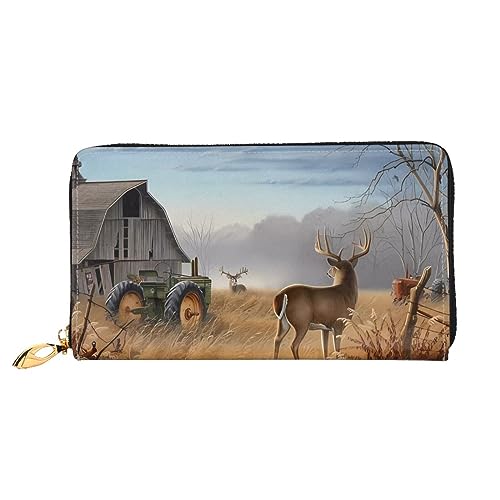 DEHIWI Farm mit Hirsch Leder Reißverschluss um Brieftasche Frauen Clutch Geldbörse Reise Kartenhalter Tasche Geschenk, Schwarz , Einheitsgröße von DEHIWI