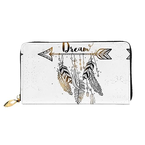 DEHIWI Feather and Dream Damen-Geldbörse, Leder, mit Reißverschluss, für Reisen, Kartenhalter, Geschenk, Schwarz , Einheitsgröße von DEHIWI