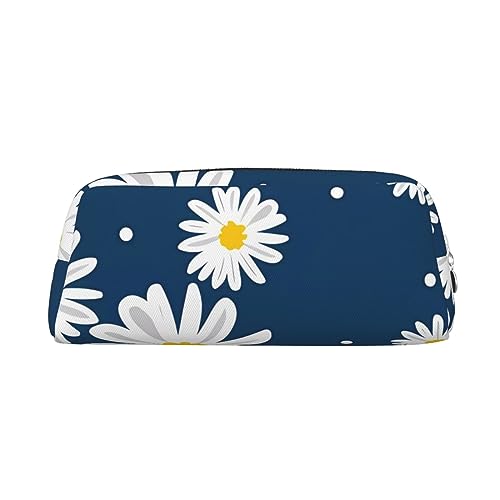 DEHIWI Federmäppchen Blumen Gänseblümchen Stifttasche Wasserdicht Niedlich Leder Bleistift Tasche Reise Kosmetik Make-up Tasche Organizer Stifthalter für Büro Make-up, silber, Einheitsgröße, von DEHIWI