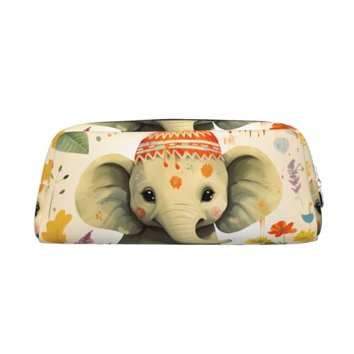 DEHIWI Federmäppchen Cartoon Elefant mit Pflanzenmalerei Stifttasche Wasserdicht Niedlich Leder Federmäppchen Reise Kosmetik Make-up Tasche Organizer Stifthalter für Büro Make-up, silber, von DEHIWI