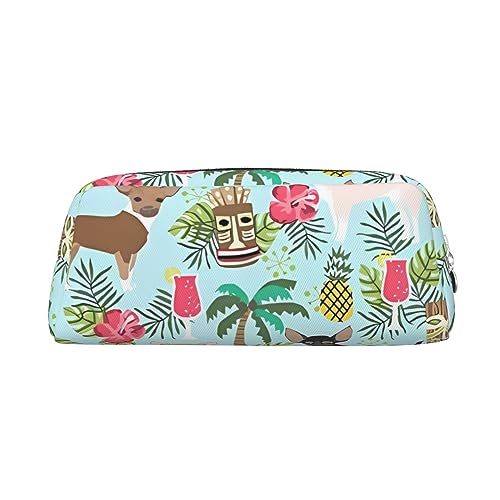 DEHIWI Federmäppchen Chihuahua Hund Ananas Stifttasche Wasserdicht Niedlich Leder Bleistift Tasche Reise Kosmetik Make-up Tasche Organizer Stifthalter für Büro Make-up, silber, Einheitsgröße, von DEHIWI