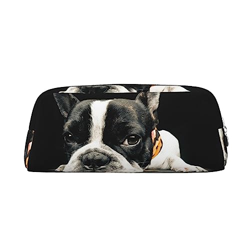 DEHIWI Federmäppchen Französische Bulldogge Stifttasche Wasserdicht Niedlich Leder Bleistift Tasche Reise Kosmetik Make-up Tasche Organizer Stifthalter für Büro Make-up, silber, Einheitsgröße, von DEHIWI