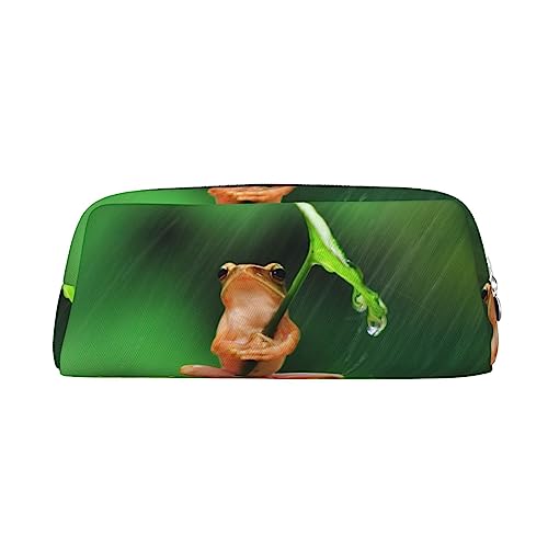 DEHIWI Federmäppchen Frosch mit Blatt Regenschirm Stifttasche Wasserdicht Niedlich Leder Bleistift Tasche Reise Kosmetik Make-up Tasche Organizer Stifthalter für Büro Make-up, silber, Einheitsgröße, von DEHIWI