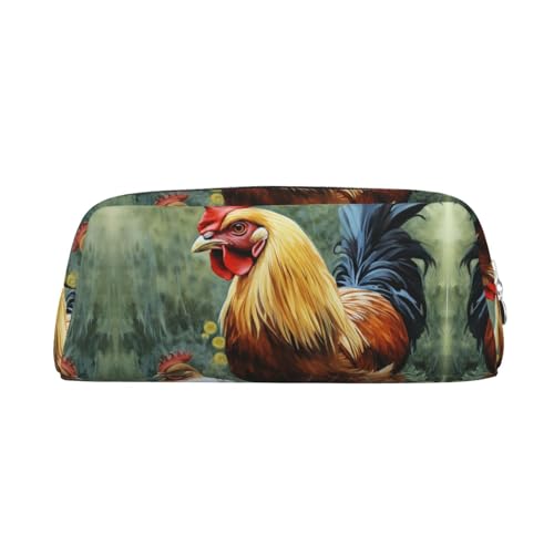 DEHIWI Federmäppchen Huhn Kunstdruck Stifttasche Wasserdicht Niedlich Leder Bleistift Tasche Reise Kosmetik Make-up Tasche Organizer Stifthalter für Büro Make-up, silber, Einheitsgröße, von DEHIWI