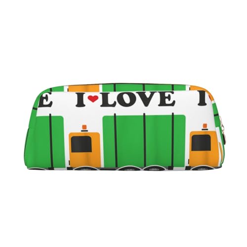 DEHIWI Federmäppchen I Love Garbage Trucks Stifttasche Wasserdicht Niedlich Leder Bleistift Tasche Reise Kosmetik Make-up Tasche Organizer Stifthalter für Büro Make-up, gold, Einheitsgröße, von DEHIWI