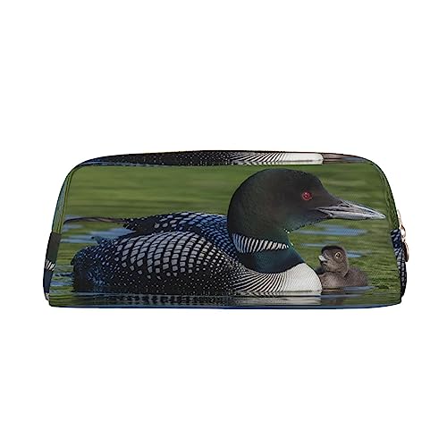 DEHIWI Federmäppchen Loon Nature Bird Stifttasche Wasserdicht Niedlich Leder Bleistift Tasche Reise Kosmetik Make-up Tasche Organizer Stifthalter für Büro Make-up, gold, Einheitsgröße, von DEHIWI