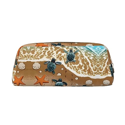 DEHIWI Federmäppchen Schildkröten am Strand Stifttasche Wasserdicht Niedlich Leder Bleistift Tasche Reise Kosmetik Make-up Tasche Organizer Stifthalter für Büro Make-up, gold, Einheitsgröße, von DEHIWI