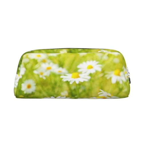 DEHIWI Federmäppchen Sommer Blumen Gänseblümchen Blume Stifttasche Wasserdicht Niedlich Leder Bleistift Tasche Reise Kosmetik Make-up Tasche Organizer Stifthalter für Büro Make-up, silber, von DEHIWI