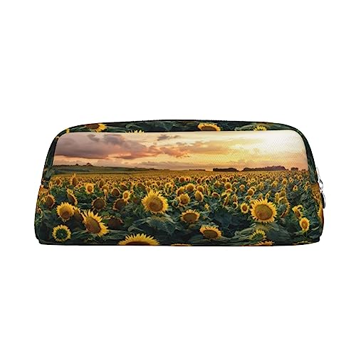 DEHIWI Federmäppchen Sonnenblume Bauernland Stifttasche Wasserdicht Niedlich Leder Bleistift Tasche Reise Kosmetik Make-up Tasche Organizer Stifthalter für Büro Make-up, silber, Einheitsgröße, von DEHIWI