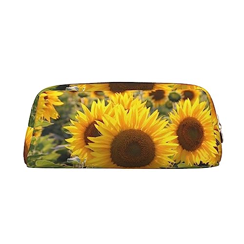 DEHIWI Federmäppchen Sonnenblumen Feld Stifttasche Wasserdicht Niedlich Leder Bleistift Tasche Reise Kosmetik Make-up Tasche Organizer Stifthalter für Büro Make-up, gold, Einheitsgröße, von DEHIWI