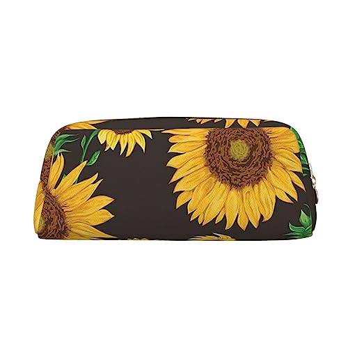 DEHIWI Federmäppchen Sonnenblumen-Muster Stifttasche Wasserdicht Niedlich Leder Bleistift Tasche Reise Kosmetik Make-up Tasche Organizer Stifthalter für Büro Make-up, gold, Einheitsgröße, von DEHIWI