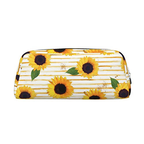 DEHIWI Federmäppchen Sonnenblumen-Muster Stifttasche Wasserdicht Niedlich Leder Bleistift Tasche Reise Kosmetik Make-up Tasche Organizer Stifthalter für Büro Make-up, silber, Einheitsgröße, von DEHIWI