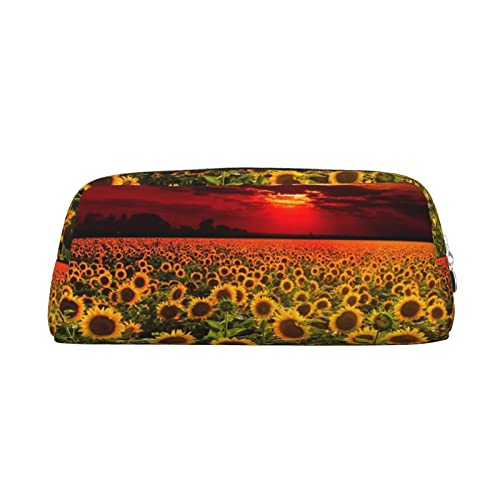 DEHIWI Federmäppchen Sonnenuntergang Sonnenblume Stifttasche Wasserdicht Niedlich Leder Bleistift Tasche Reise Kosmetik Make-up Tasche Organizer Stifthalter für Büro Make-up, silber, Einheitsgröße, von DEHIWI