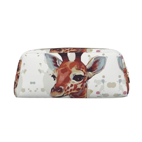 DEHIWI Federmäppchen Stilvolle Tier Aquarell Giraffe Stift Tasche Wasserdicht Niedlich Leder Bleistift Tasche Reise Kosmetik Make-up Tasche Organizer Stifthalter für Büro Make-up, gold, Einheitsgröße, von DEHIWI