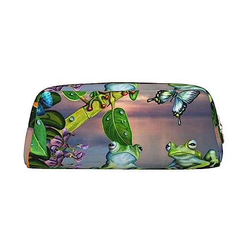 DEHIWI Federmäppchen Viele Frösche singen auf den Zweigen, Sommer, Schmetterlinge, See, Wasser, Stifttasche, wasserdicht, niedliches Leder, Federmäppchen, Reise-Kosmetiktasche, Make-up-Tasche, von DEHIWI