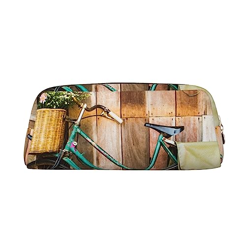 DEHIWI Federmäppchen Vintage Fahrrad Stifttasche Wasserdicht Niedlich Leder Bleistift Tasche Reise Kosmetik Make-up Tasche Organizer Stifthalter für Büro Make-up, gold, Einheitsgröße, von DEHIWI