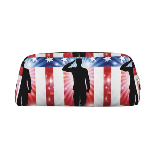 DEHIWI Federmäppchen mit Aufschrift "Thank You Soldier Saluting America-Flagge", wasserdicht, niedliches Leder, Federmäppchen, Reisen, Kosmetik, Make-up-Tasche, Organizer, Stifthalter für Büro von DEHIWI