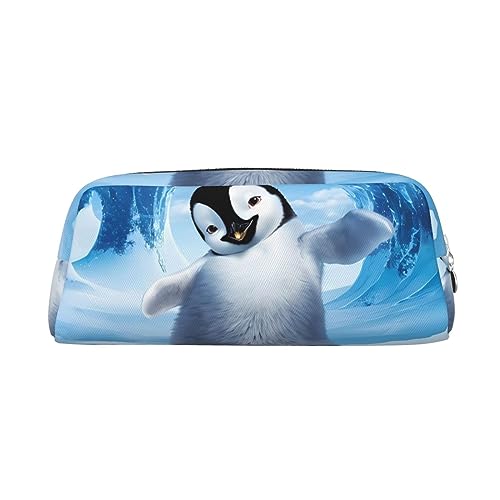 DEHIWI Federmäppchen mit niedlichem Pinguin-Motiv, wasserdicht, Leder, für Reisen, Comestic Bag, Aufbewahrungstasche, Stifthalter für Arbeit, Büro, Make-up, silber, Einheitsgröße von DEHIWI