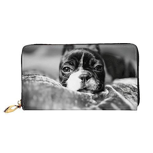 DEHIWI Französische Bulldogge Leder Reißverschluss um Brieftasche Frauen Clutch Geldbörse Reise Kartenhalter Tasche Geschenk, Schwarz , Einheitsgröße von DEHIWI