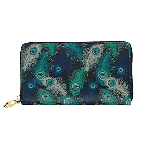 DEHIWI Fresh Peacock Leder Zip Around Wallet Frauen Clutch Geldbörse Reise Kartenhalter Tasche Geschenk, Schwarz , Einheitsgröße von DEHIWI