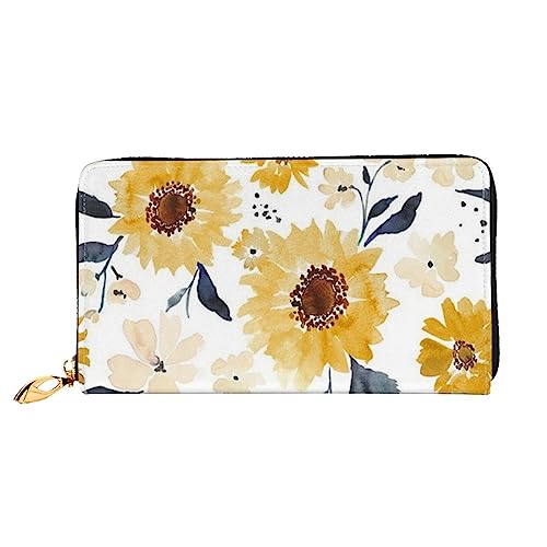 DEHIWI Frische Sonnenblume Leder Reißverschluss Rund Brieftasche Frauen Clutch Geldbörse Reise Karte Halter Tasche Geschenk, Schwarz , Einheitsgröße von DEHIWI