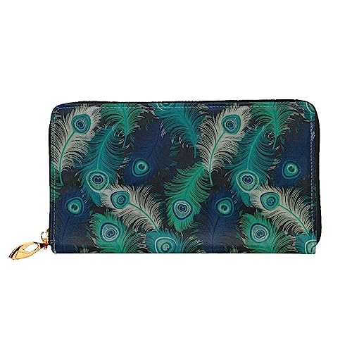 DEHIWI Frischer Pfau Leder Reißverschluss Rund Brieftasche Frauen Clutch Geldbörse Reise Karte Halter Tasche Geschenk, Schwarz , Einheitsgröße von DEHIWI