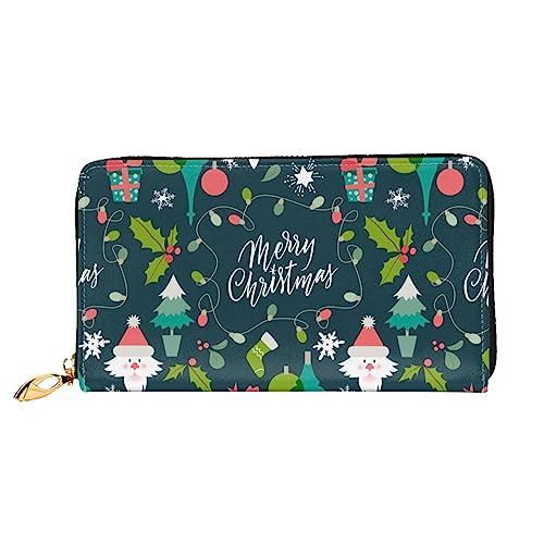 DEHIWI Frohe Weihnachten Leder Reißverschluss um Brieftasche Frauen Clutch Geldbörse Reise Kartenhalter Tasche Geschenk, Schwarz , Einheitsgröße von DEHIWI