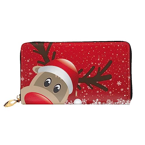 DEHIWI Frohe Weihnachten Niedliche Cartoon Elch Leder Reißverschluss Rund Brieftasche Frauen Clutch Geldbörse Reise Kartenhalter Tasche Geschenk, Schwarz , Einheitsgröße von DEHIWI